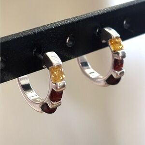 Sterling Silver and Multi Colored Amber Hoops